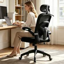 Ergonomic Office Chair & Height Adjustable Desk Chair Set, Swivel Mesh Desk Chair With Foldable Armrest, Adjustable Headrest & Lumbar Support For Home Office - Black - View 9