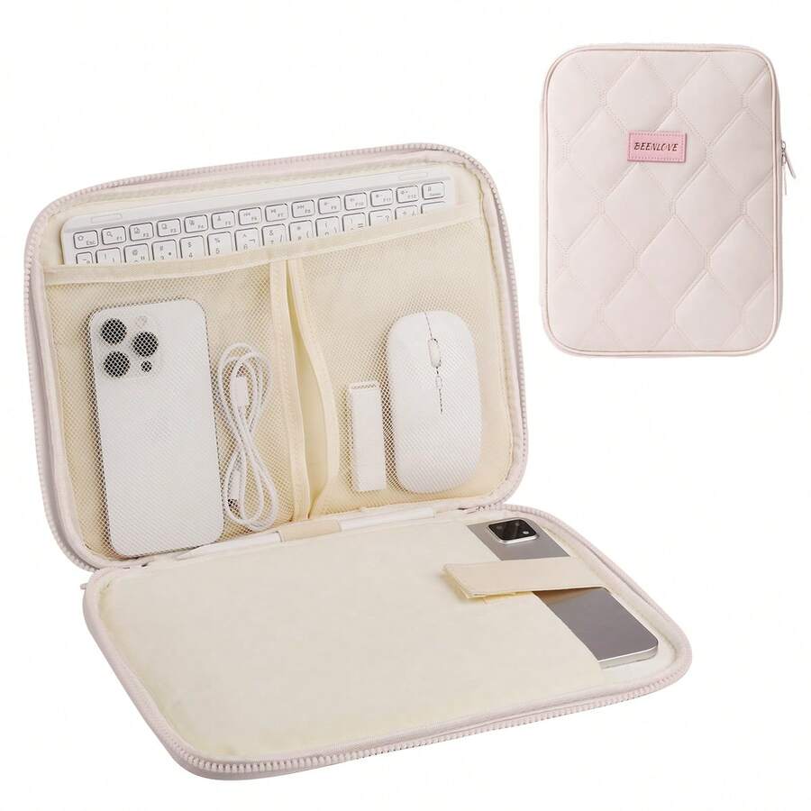 DANYCASE Funda Protectora para Tablet de 11 Pulgadas Acolchada Suave Bolsa Portátil para Tablet Compatible con iPad - Patrón acolchado rosa claro - Ver 1