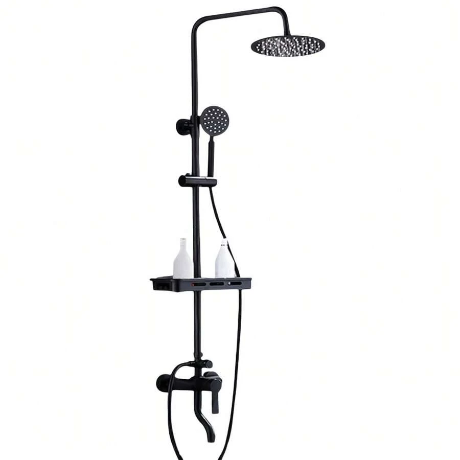 Matte Black Shower System With Integrated Shelf, Multifunctional Wall-Mounted Shower Fitting Set For The Bathroom - A - View 1