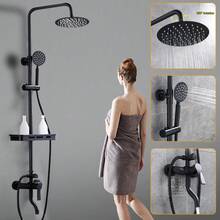 Matte Black Shower System With Integrated Shelf, Multifunctional Wall-Mounted Shower Fitting Set For The Bathroom - A - View 2