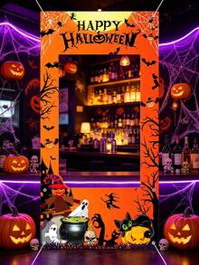 1pc Happy Halloween Photo Backdrop, Ghost Pumpkin Ghost Bat Pattern Banner, Halloween Party Supplies, Halloween Hanging Decoration, Scary Halloween Photography Props, Haunted House Decoration, Trick Or Treat Decoration, Halloween Gift, Party Gift, Photography Studio Props, Halloween Home Decor, Room Decoration, Christmas Decoration, 2027 New Year Party Decoration, New Year Gift, Winter Decoration - Halloween Pumpkin - View 3