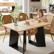 Pet Friendly Dining Table With Side Shelf And Tray - Rectangle, 130x85x75 Cm - 黑與自然 - 查看 1