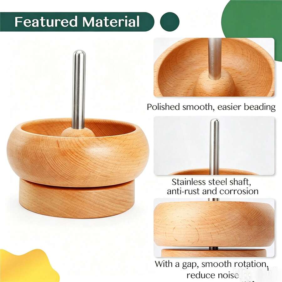 DIY 珠子旋轉器，珠子旋轉器珠飾製作，簡易旋轉木製手鍊旋轉器附 1 根珠針，適用於製作種子黏土珠腰帶、手鍊