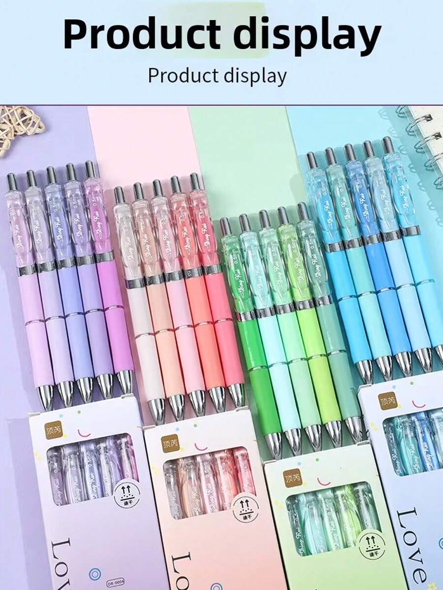 5pcs Gradient Color Neutral Pens Set, 0.5mm Black Ink Quick-Dry Retractable Pens, Aesthetic Writing Pens For School And Office, Back To School Gift