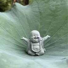 Mini Optimistic Buddha Statue, Resin Mini Figurine, Perfect Holiday Gift Choice For Outdoor Garden Decor/Patio Decor/Plant Decor/Fish Tank Decor/Balcony Decor, Flower Pot Decor, Desk Decor, Bookshelf Decor - A - View 4