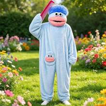 1pc/6 Styles: White, Purple, Yellow, Green One-Piece Pajamas, Premium Loungewear, Suitable For Cosplay, Unisex One-Piece Pajama Set, Cute And Funny Cartoon Big Mouth Monster Thick Coral Fleece Loungewear, Couple Pajamas, Cartoon Pajamas - Multicolor - View 8