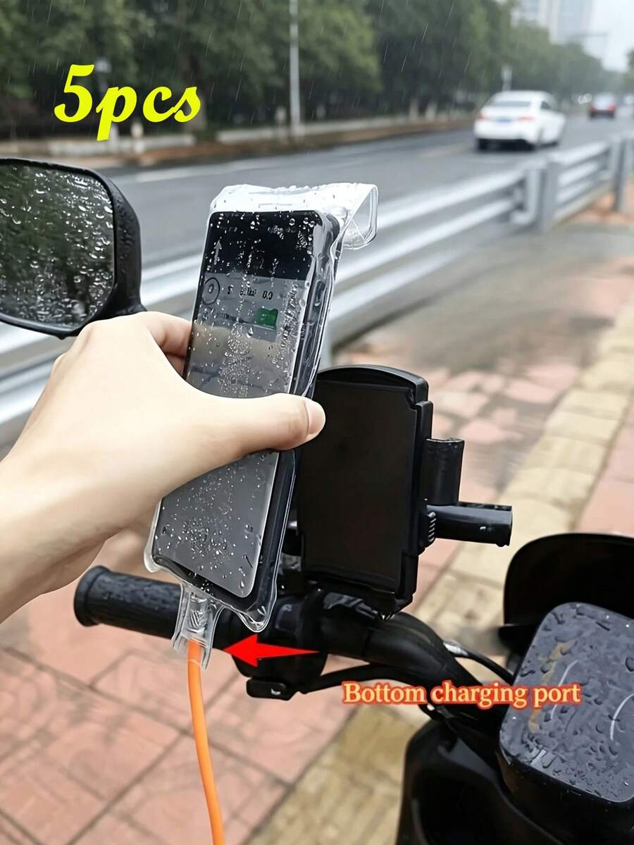 5pcs Phone Rain Cover For Bicycle Rider - Touchscreen-Compatible Phone Pouch, Essential For Rainy Day Cycling, Rechargeable Waterproof Sleeve. Suitable For Cycling, Rainy Days, Outdoor Activities, Bicycle Bags Secure Fit.