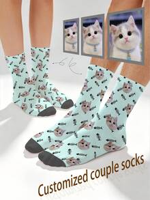 1 Pair Customized Face Pattern Socks, Personalized Photo Socks, Custom Printed Socks, Funny Face Socks, Custom Pattern Socks, Print Any Face Pattern On Socks, Anniversary Gift, Valentine's Day Gift, Unique Birthday Gift, Personalized Collectible - Multicolor - View 9