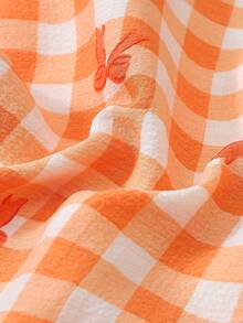 2 pezzi/Set Pigiama Autunno/Inverno con Stampa Fiocco a Quadri, Top a Maniche Lunghe con Colletto e Bottoni e Pantaloni Lunghi, Set da Notte e Abbigliamento da Casa per Donne - Arancione - Visualizzare 6