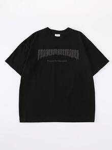 Herren Kurzarm-T-Shirt Sommer Casual Bedrucktes Schweres Baumwoll-T-Shirt mit Rundhalsausschnitt - Schwarz - Übersicht 1