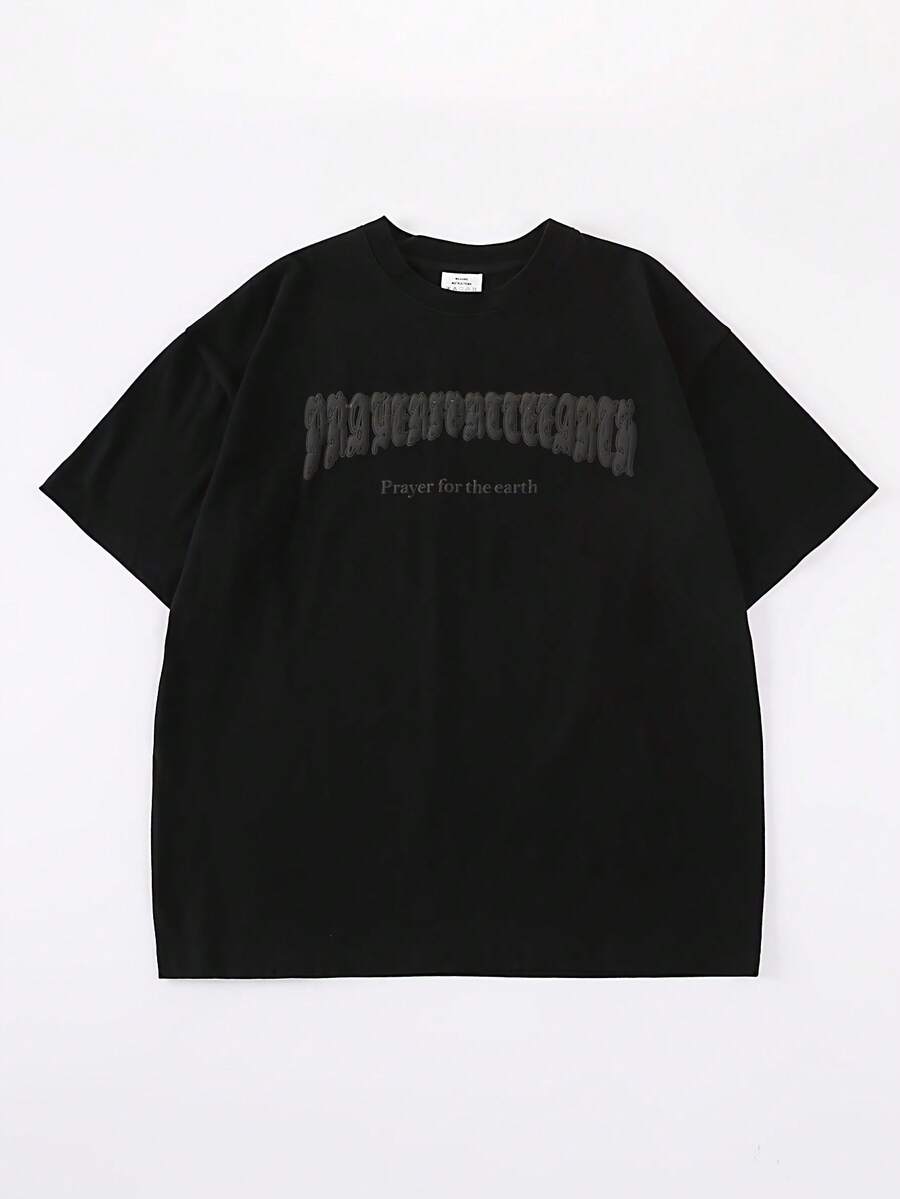 Herren Kurzarm-T-Shirt Sommer Casual Bedrucktes Schweres Baumwoll-T-Shirt mit Rundhalsausschnitt - Schwarz - Übersicht 1