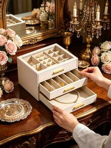 1pc Large Capacity Multi-Layer Jewelry Box With Transparent Window, Drawer Style, Anti-Oxidation Storage Box For Rings, Earrings, Necklaces - Multicolor - View 4
