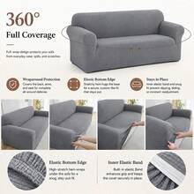 Splash Resistant Corn Grain Textured Sofa Cover, 360 Full Wrap Elastic Anti-Scratch Pet Friendly Couch Slipcover, Machine Washable Universal Sofa Protector For 1/2/3/4 Seater Sofa - Light Grey - View 3