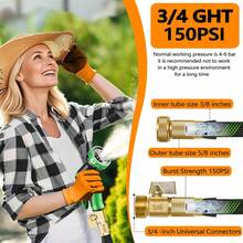 Manguera de jardín de 100 pies/75 pies/50 pies/25 pies con boquilla de alta presión de 10 funciones, manguera ligera no expandible, adecuada para patio, césped, lavado de autos y uso al aire libre, suministros de jardinería manguera de agua - A - Ver 10