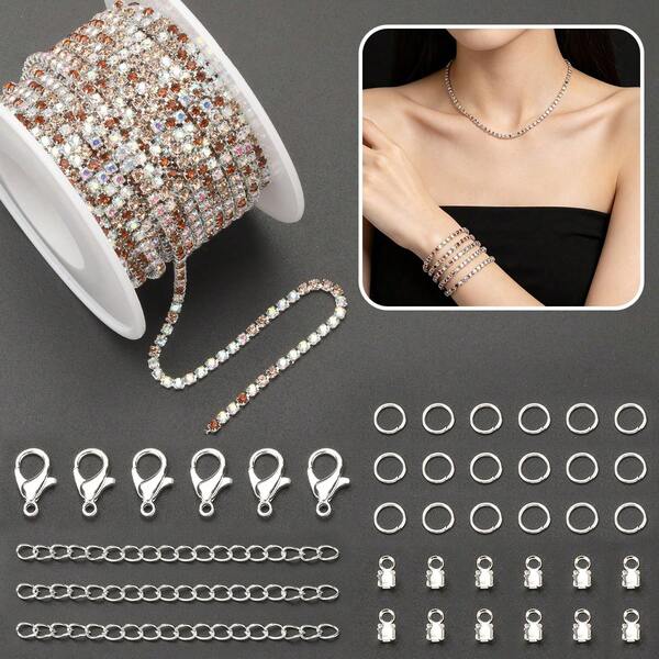 21pcs/51pcs/91pcs/101pcs DIY Jewelry Chain Set With Multiple Colorful Chains, Clasps, Jump Rings, Lobster Claws, Extender Chains, Suitable For DIY Jewelry Making, Necklaces, Bracelets, Open Connector Rings, Bohemian Style Jewelry Accessories, Anklets, Glasses Decorative Beads, Bag And Clothing Hanging Chains, DIY Jewelry Making Accessories Materials