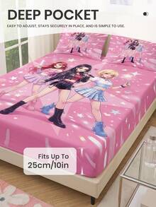 1件 K-POP 圖案貼合床單，床墊保護套，床罩，床單，防皺，透氣保暖，適用於所有床尺寸，適合學校宿舍床上用品，臥室裝飾，床上用品，(不含枕頭和枕套)，可機洗 - 彩色 - 查看 4