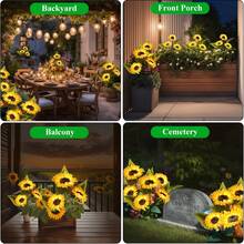 2-PACK (3-Sunflower) Solar Outdoor Lights, Sunflower Garden Lights For Yard, Lawn, Home, Patio And Porch, Realistic Night-Glowing Decor,  Outdoor Lighting, Garden Lighting | Decorative Solar Garden Lights IP65 Splash-Proof - 太陽能向日葵 - 查看 6