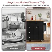 Multifunctional Kitchen Island Cart With Extendable Worktop - 黑與自然 - 查看 10