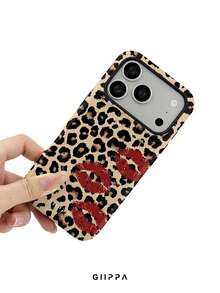 GIIPPA 1pc Yellow-Brown Leopard Print Bottom & Red Lips Pattern Design, Phone 17 Pro Max Phone Case, Compatible With Phone 16 Pro Max, 15 Pro Max, 14 Pro Max, Korean-Style High-End Fashion & Fun Phone Case, Compatible With 11/12/13/14/15/16 Pro Max Plus, Elegant Design Suitable For Men & Women, Perfect Gift For Girlfriend On Christmas, Valentine's Day, Easter, Wedding Season And Birthday! - Multicolor - View 5
