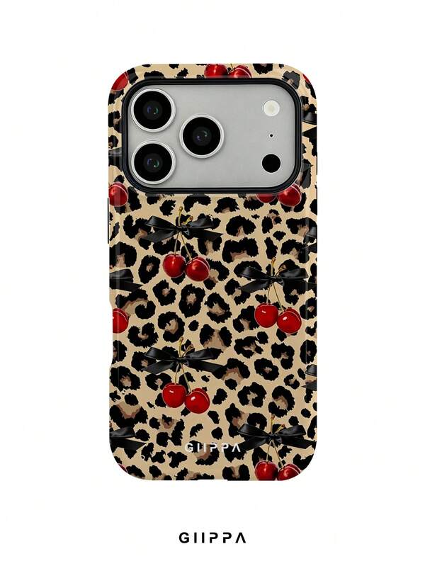 GIIPPA 1 pieza Funda de teléfono con diseño de base de estampado de leopardo con cereza y lazo, compatible con Phone 17 Pro Max, Phone 16 Pro Max, 15 Pro Max, 14 Pro Max, estilo coreano de moda de alta gama y divertida, compatible con 11/12/13/14/15/16 Pro Max Plus, diseño elegante adecuado para hombres y mujeres, ¡regalo perfecto para novia en Navidad, Día de San Valentín, Pascua, temporada de bodas y cumpleaños!