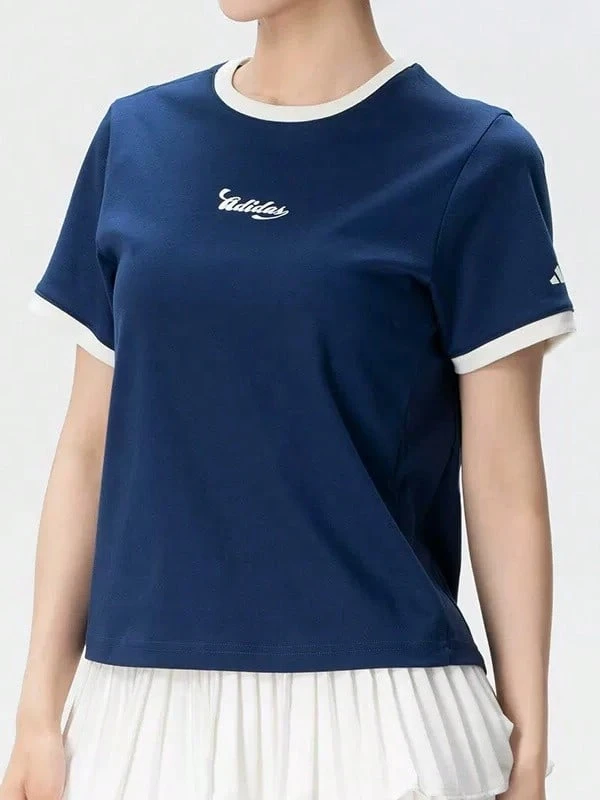 Adidas New Summer Breathable Sports Casual Women's Comfortable Crew Neck Short Sleeve T-Shirt - Blue and White - View 1