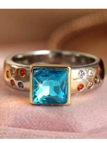 Women's Fashion Personalized Ring, Square Large Light Blue Ocean Style, Daily Commute, Multi-Functional - Multicolor - View 5