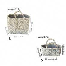 1pc Set French Vine Storage Basket Vintage Blue White Floral Quilted Handheld Portable Cosmetic Sundries Desktop Organizer Container Box Home Decor Craft Gift - View 2