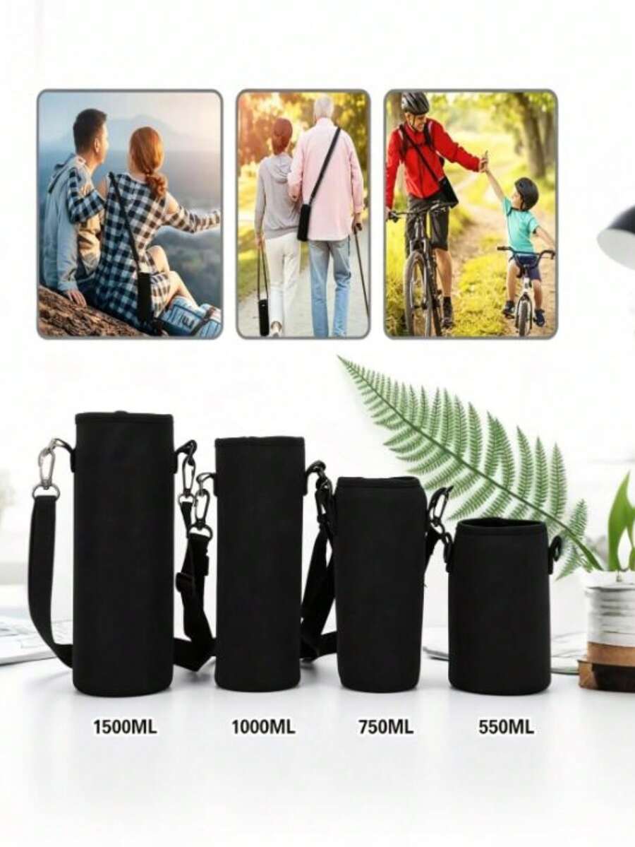 Durable Insulated Water Bottle Sleeve, Portable Water Bottle Bag With Adjustable Shoulder Strap, Travel Water Bottle Protective Cover - Black - View 1