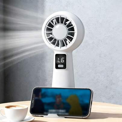 1pc Portable Handheld Fan, 1200mAh/6-Speed Adjustable/Digital Display Mini Personal Fan With Lanyard Base, Desktop Fan, 2026 New Summer Outdoor Student Dorm Office Small Fan