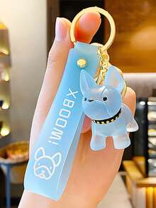 1pc Crystal French Bulldog Keychain Transparent Cute Cartoon Puppy Car Key Chain Couple Backpack Pendant - Baby Blue - View 5