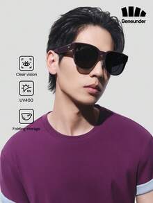 Beneunder Large Round Frame Foldable Prescription Fashion Glasses FD008 - Purple - View 1