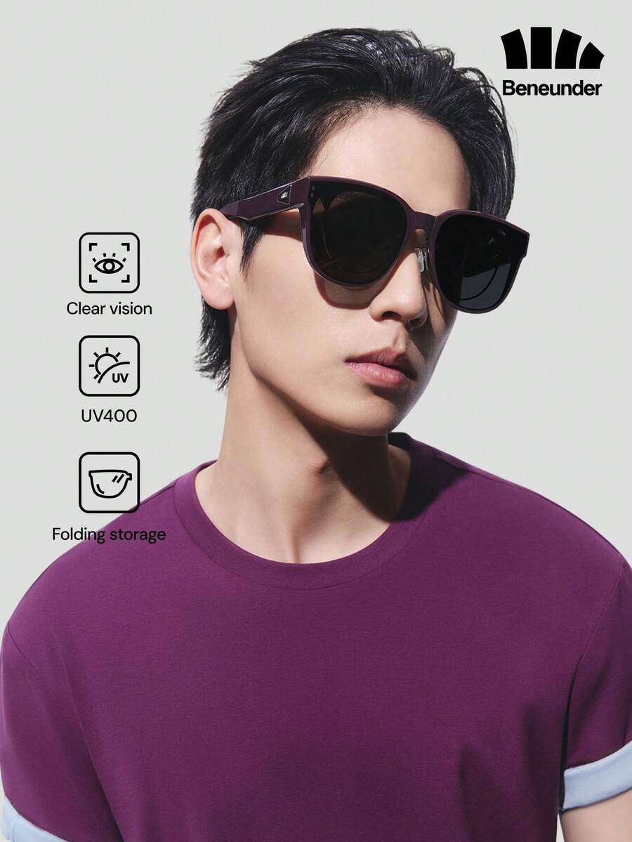 Beneunder Large Round Frame Foldable Prescription Fashion Glasses FD008 - Purple - View 1