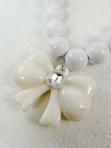 imoli 1pc/Fashion Bohemian Vacation Style Resin Faux Pearl Acrylic Heart Pendant Necklace, Suitable For Women Beach Party, Daily Wear Jewelry Gift - 32815-nek-white-eP - View 4