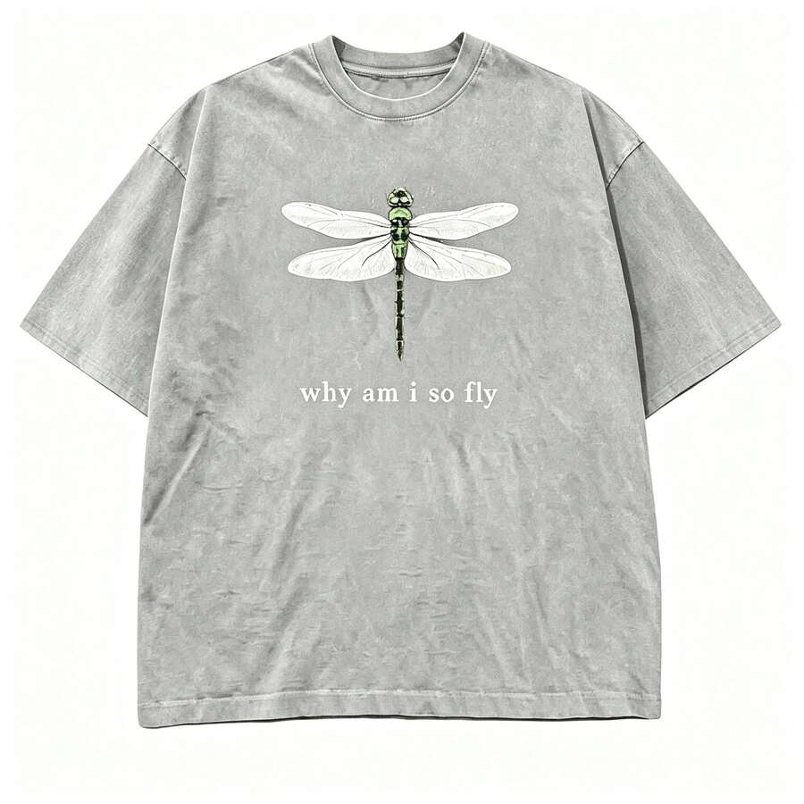 100% Cotton Geographic Inspired Dragonfly Graphic Baby T Shirt For Men And Women | Exquisite Design | Loose And Comfortable | Shirts Y2k - 水洗灰色 - 查看 1