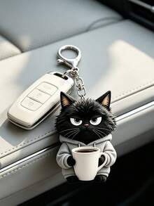 2D Flat Black Cat Holding Water Cup Pattern Keychain, Cute Pet Cat Keychain, Beautiful Fashionable Key Ring Wallet Handbag Decoration, Fashionable Cat Party Keychain, Novel Acrylic Design Key Ring Decoration, Durable And Lightweight, Suitable For Car Keychain, Phone Keychain, Backpack And Wallet Keychain Decoration - Can Be Used As Birthday Gift, Pet Lover Keychain Car Key Bag Pendant - One Size Fits All - View 5