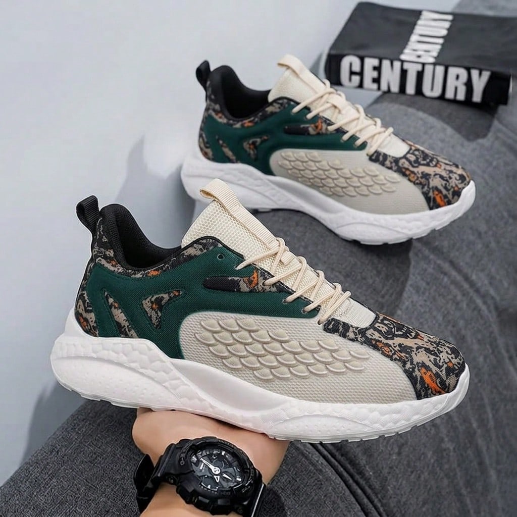 Men Contrast Piping Chunky Sneakers, Lace-Up Front Sneakers Valentines