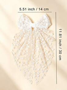 1件女孩白色蕾絲刺繡可愛優雅長尾蝴蝶結面紗髮夾，女孩裝飾性髮飾 - 彩色 - 查看 5