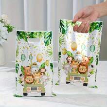 10/25Pcs Jungle Animal Handheld Gift Bags, Suitable For Birthday, Baby Shower, Gender Reveal, Safari Party Decorations, Plastic Bags For Events - Multicolor - View 12