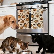 2pcs Halloween Cartoon Black Cat Pumpkin Seamless Pattern Kitchen Towels, Rectangular Microfiber Kitchen Towels, Dish Cloths, Scouring Pads, Hand Towels, Cooking Baking Tea Towels, Kitchen Decor, Housewarming Gift, Birthday Gift, Bathroom Cleaning Wipes, Decorative Towels - Multicolor - View 9