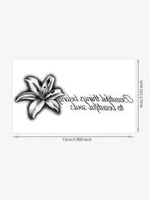 1pc Black & Gray Realistic Lily Flower English Text Tattoo Sticker, Gentle Meaningful Short Phrase Lily Flower Pattern, Elegant Temporary Sticker For Women's Collarbone & Shoulder Strap - Multicolor - View 4