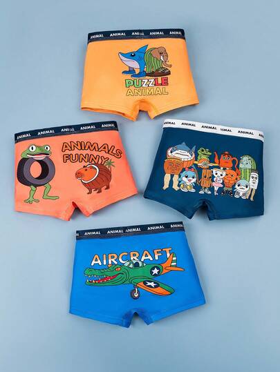 4pcs/Pack Teen Boys' Casual Graffiti Graphic Print Breathable Briefs Underwear
