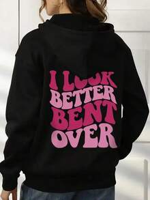Look Better Bent Over - Felpa con Scritta Divertente da Donna, Stile Hip Hop, Ampia, con Cappuccio, Casual, Autunnale, Felpa con Cappuccio Foderata in Pelliccia, Moda, Taglie S-XXL - Bianco - Visualizzare 2