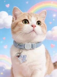 1 Macaron Color Corduroy Collar With Star Pendant And Bell, Adjustable Size, With Breakaway Safety Buckle Cat Collar, Dog Collar, Suitable For Kittens Puppies, Daily Decorative Pet Accessory - Multicolor - View 11