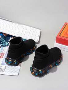 1 Pair Kids Colorful Sole High-Top Socks Shoes, Elastic Soft Bottom Outdoor Sports Shoes - Black - View 3