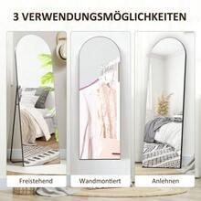 Full-Length Freestanding Mirror, 150 X 50 Cm, With Stand, Arched Design, Shatterproof Film, For Living Room, Bedroom, Black - 黑色 - 查看 6