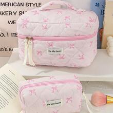 1 buah Tas Kosmetik Segi Delapan Kecil, Motif Pita, Desain Segi Delapan, Portabel, Dapat Memuat Lipstik, Bedak Padat, Lip Gloss, Perlengkapan Makeup, Tas Makeup Portabel Pita Merah Muda, Penyimpanan di Rumah, Perjalanan, Perlengkapan Sekolah - Tas kosmetik dan rias wajah - View 13