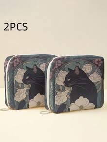 Cat Pattern Sanitary Napkin Storage Bag, Reusable Sanitary Napkin Bag, Menstrual Bag, Hygiene Bag, College Dorm, Travel Bathroom, School Use, Holiday Essential, Holiday Travel Essential, Travel Bag, Travel Accessory, Graduation Season - Multicolor - View 18