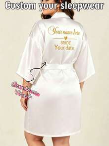 1Pc Plus Size Custom Name Date Robe Pajama Set Personalised Bridal Wedding Bathrobe Women Sleepwear Morning Gown Gift For Bride - White - View 1
