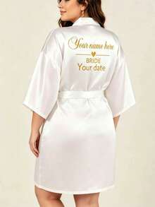 1Pc Plus Size Custom Name Date Robe Pajama Set Personalised Bridal Wedding Bathrobe Women Sleepwear Morning Gown Gift For Bride - White - View 4