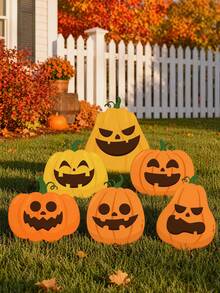 6pcs Thanksgiving Pumpkin Decor Set, Large Pumpkin Porch Sign, Wooden Indoor/Outdoor Decoration For Home Front Door, Stairs, Dining Table Centerpiece, Autumn Harvest Festival, Halloween Party Decoration - Multiple Styles - View 7